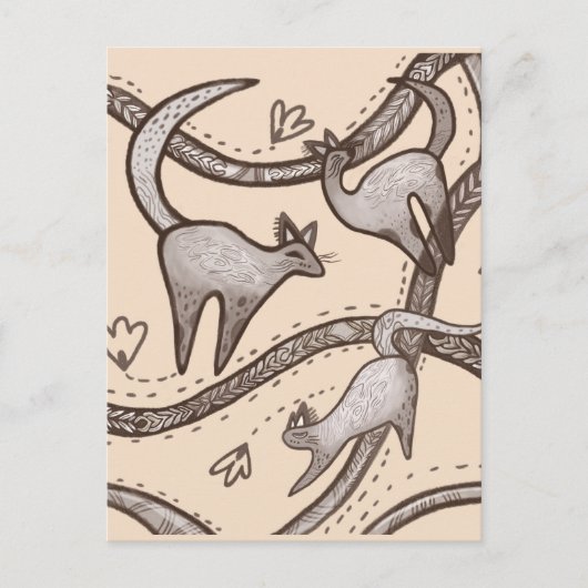 lustige Katzen-Line-Kunst Postkarte (Vorderseite)