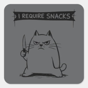 Lustige Katzen-Meme Ich brauche Snacks Quadratischer Aufkleber