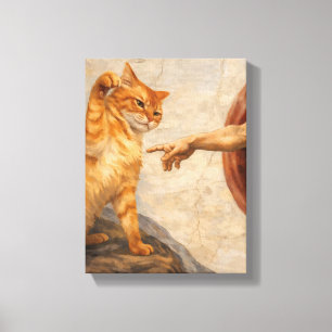 Lustige Katzen-Meme-Kunst: Schöpfung Adams mit Kat Leinwanddruck