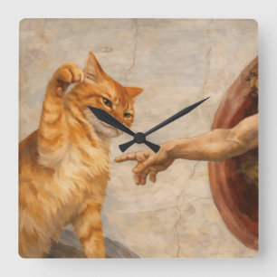 Lustige Katzen-Meme-Kunst: Schöpfung Adams mit Kat Quadratische Wanduhr