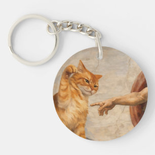 Lustige Katzen-Meme-Kunst: Schöpfung Adams mit Kat Schlüsselanhänger