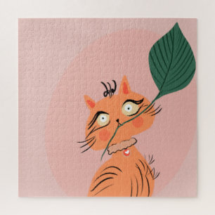Lustige Katzen-Pflanzen-Blatt-Cartoon    Puzzle