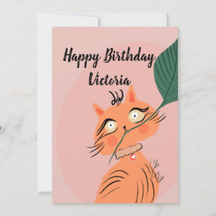 Lustige Katzen-Pflanzenblatt-Cartoon-Geburtstag Einladung