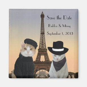 Lustige Katzen-Save the Date Paris-Hochzeit Magnet
