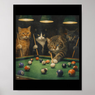 Lustige Katzen spielen Pool Billard Vintage Meme Poster