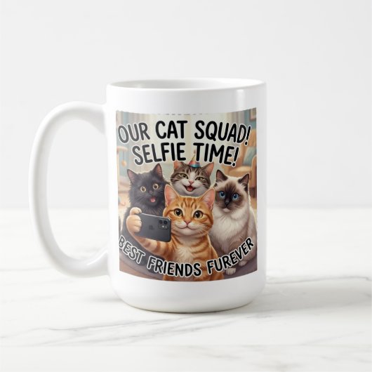 Lustige Katzen-Squad-Selfie-Tasse Kaffeetasse (Links)