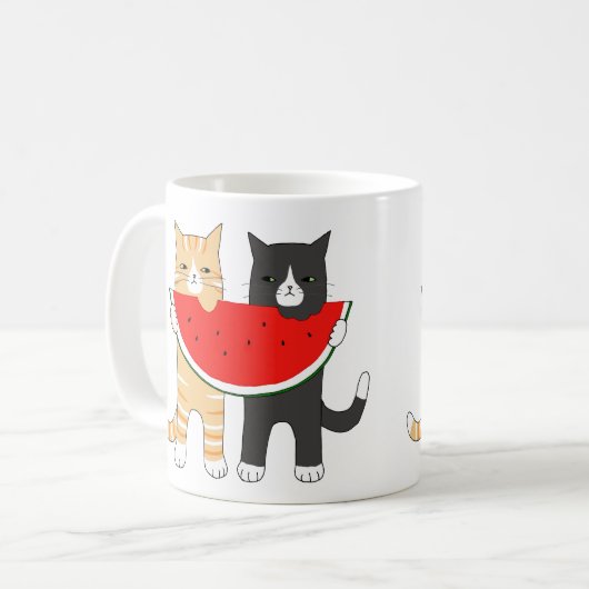 Lustige Katzen-TasseTabbytuxedo-Katze mit der Kaffeetasse (Vorderseite Links)