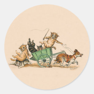 Lustige Katzen und Hund; Niedliche Vintage Kunst Runder Aufkleber