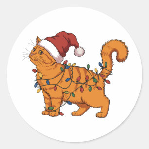 Lustige Katzen Weihnachten Orange Katze Mutter Hau Runder Aufkleber