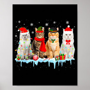 Lustige Katzen-Weihnachtslichter-Rentier-Santa-Wei Poster