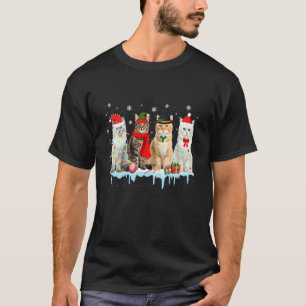 Lustige Katzen-Weihnachtslichter-Rentier-Santa-Wei T-Shirt