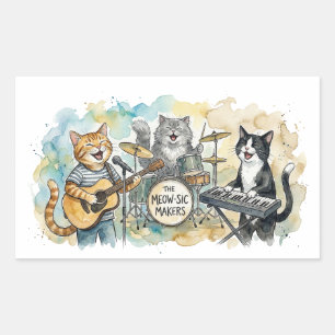 Lustige Katzenband-Musik Klavier Schlagzeug Keyboa Rechteckiger Aufkleber