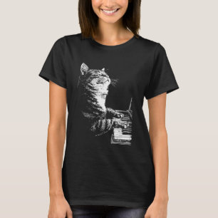 Lustige Katzenbilder Tierkunst Klavier spielend Pi T-Shirt