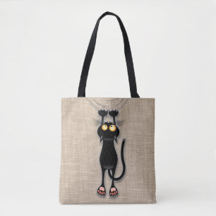Lustige Katzenfigur kratzt Stoff Tasche
