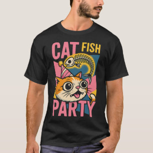 Lustige Katzenfisch-Party-Cartoon T-Shirt