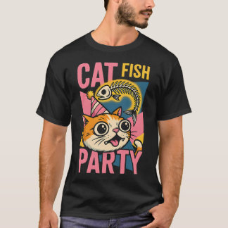 Lustige Katzenfisch-Party-Cartoon T-Shirt