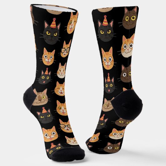 Lustige Katzengesichter Muster Crew Socken (Gewinkelt)