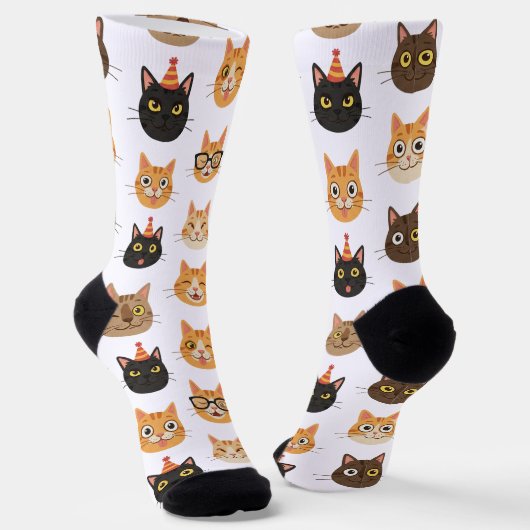 Lustige Katzengesichter Muster Crew Socken (Gewinkelt)