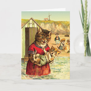 Lustige Katzenkarte/Einladung: Katzen am Strand Einladung