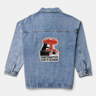 Lustige Katzenkonstruktive Kritik Linolschnitt Mem Jeansjacke