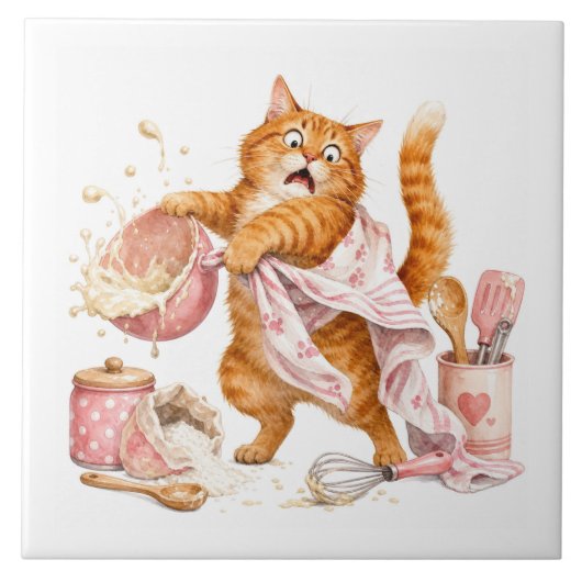 Lustige Katzenküchenfliese Fliese (Vorderseite)