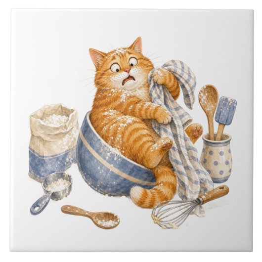 Lustige Katzenküchenfliese Fliese (Vorderseite)