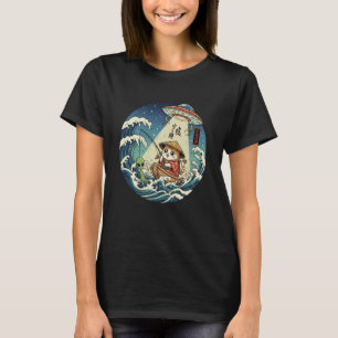 Lustige Kawaii-Katze fischt UFO-Alien Vintage Japa T-Shirt
