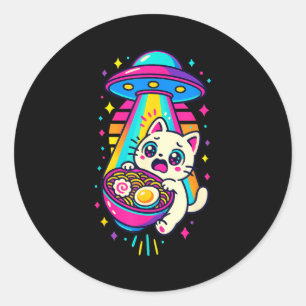 Lustige Kawaii-Katze Ramen-Ufo japanischer Anime F Runder Aufkleber