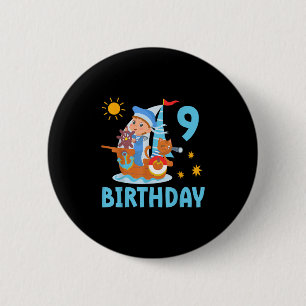 Lustige Kinder 9. Geburtstagsfeier Segelboot Segel Button