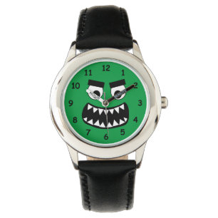 Lustige Kindertasche mit grüner Monster-Gesicht-Ca Armbanduhr