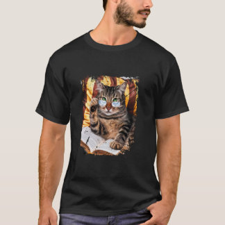 Lustige Kitty-Katze mit Brille beim Lesen eines Bu T-Shirt