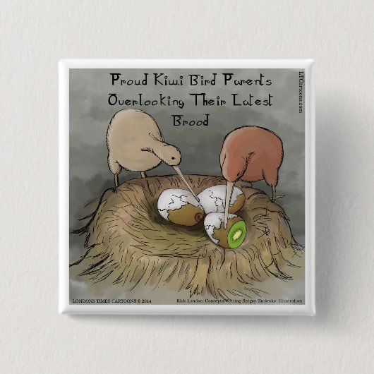 Lustige Kiwi-Vögel pflegen ihre Früchte Button (Vorderseite)