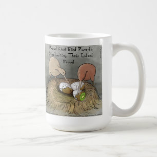 Lustige Kiwi-Vögel pflegen ihre Früchte Kaffeetasse