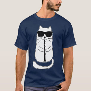 Lustige Klarinetten-Katze mit Sonnenbrille Musiker T-Shirt