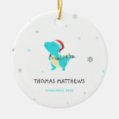 lustige kleine Kinder Dinosaurier Weihnachtsname Keramik Ornament (Vorne)