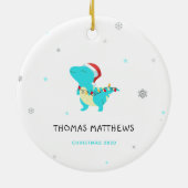 lustige kleine Kinder Dinosaurier Weihnachtsname Keramik Ornament (Hinten)