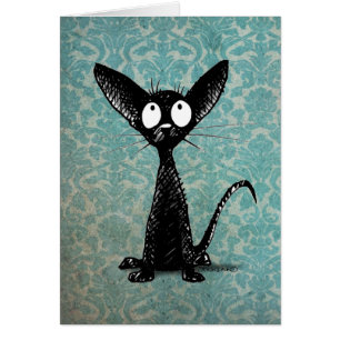 Lustige kleine schwarze Katze auf Vintagem blauem