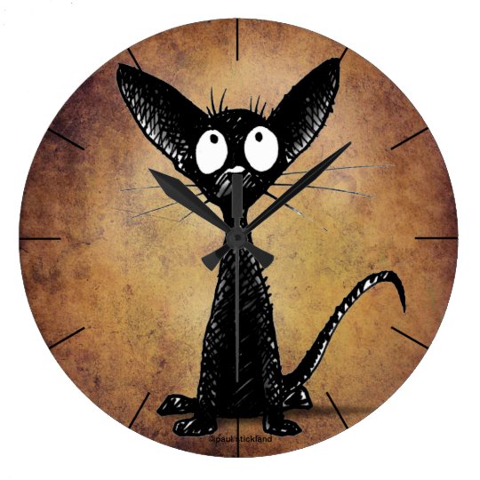 Lustige Kleine Schwarze Katze Grosse Wanduhr Zazzle De