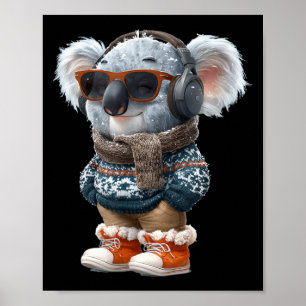 Lustige Kopfhörer Koala-Kostüm für Winterliebhaber Poster