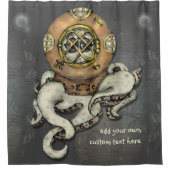 Lustige Kraken-Taucher-Skizze personalisiert Duschvorhang (Vorderseite)