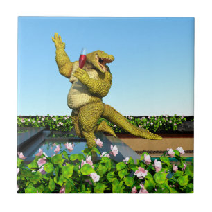 Lustige Krokodil-Champagner-Poolparty-Kunst Fliese