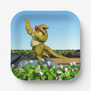 Lustige Krokodil-Champagner-Poolparty-Kunst Pappteller
