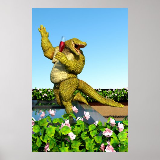 Lustige Krokodil Champagner Poolparty Kunst Poster (Vorne)