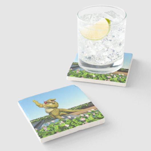 Lustige Krokodil-Champagner-Poolparty-Kunst Steinuntersetzer (Seitenansicht)