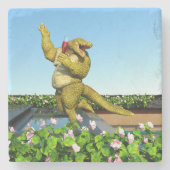 Lustige Krokodil-Champagner-Poolparty-Kunst Steinuntersetzer (Vorderseite)