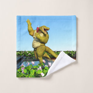 Lustige Krokodil Champagner Poolparty Kunst Waschlappen