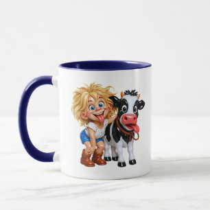 Lustige Kuh Cartoon Mädchen streckt Zunge heraus S Tasse