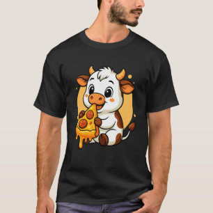 Lustige Kuh, die Pizza isst Grafik Jungen Mädchen  T-Shirt