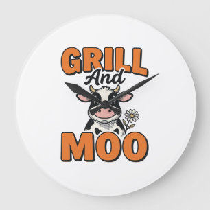 Lustige Kuh Grill Und Muh Vintage T-Shirt Design_1 Große Wanduhr