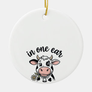 Lustige Kuh mit einem Ohr aus dem Euter-Shirt-Desi Keramik Ornament